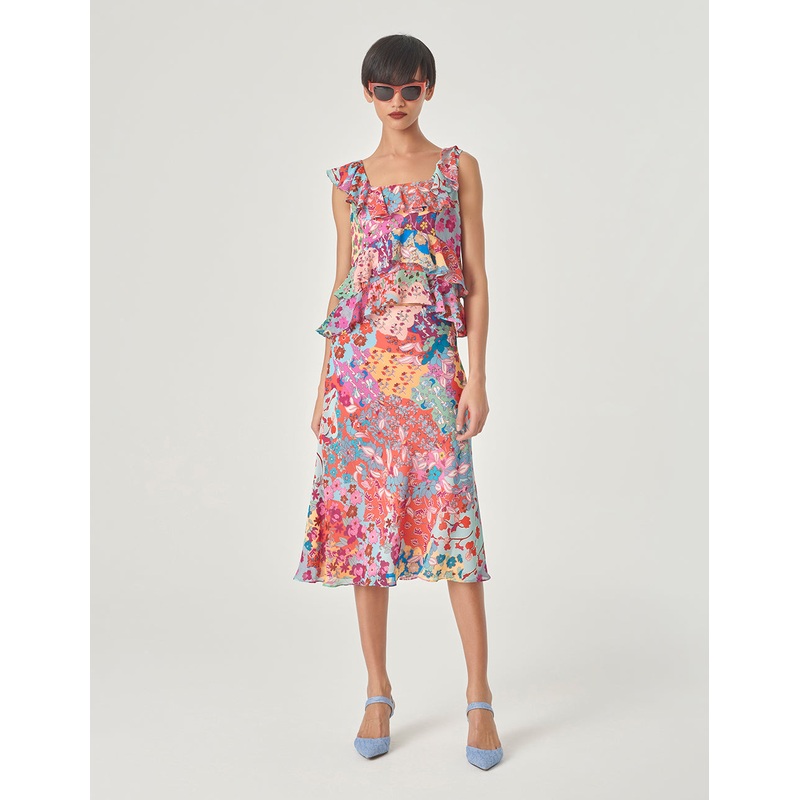 Square Neck Ruffled Printed Top