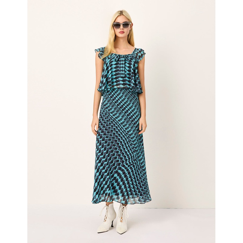 Square Neck Sleeveless Geometric Print Top