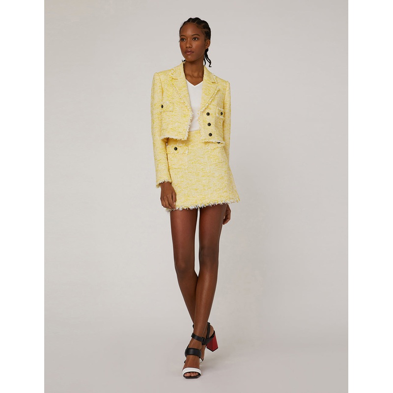 TWEED NOTCH LAPEL FRINGE EDGE CROP JACKET