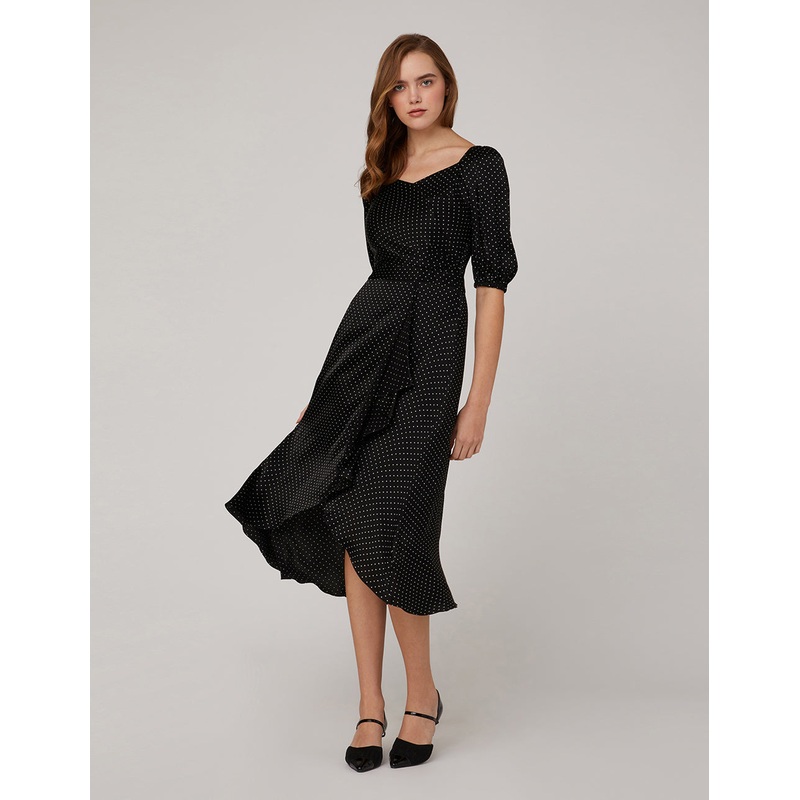 V Neck Black Polka Dot Dress