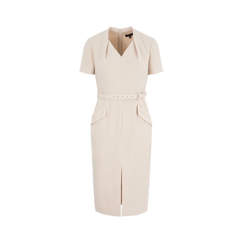 V-Neck Short-Sleeve Front-Slit Midi Dress