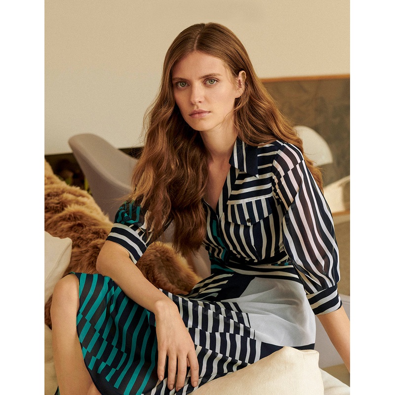 V-NECK STRIPE SHIRT DRESS