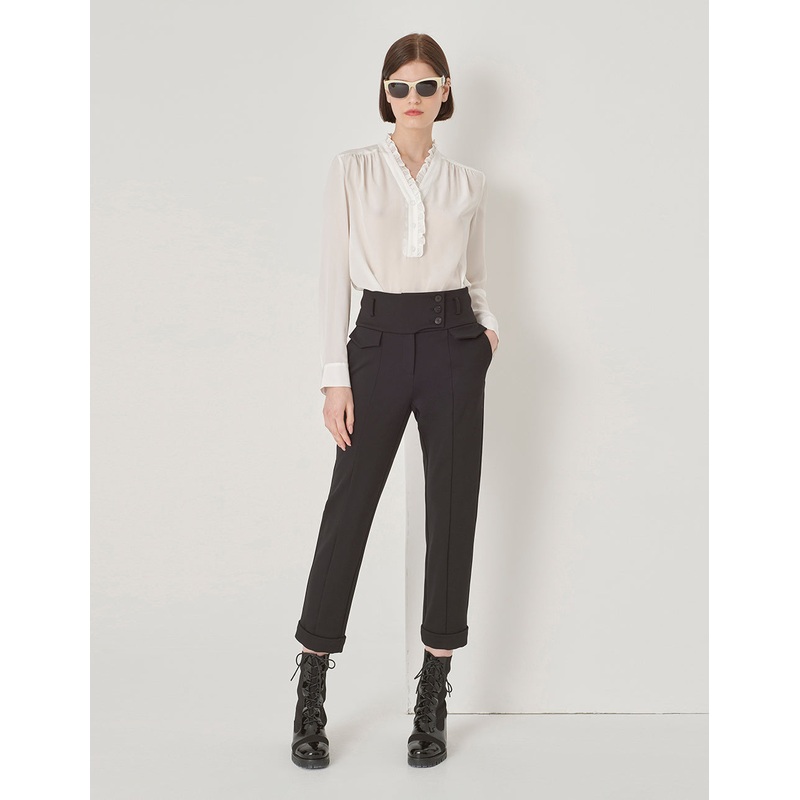 White Silk Shirt With Ruffle Trim Collar