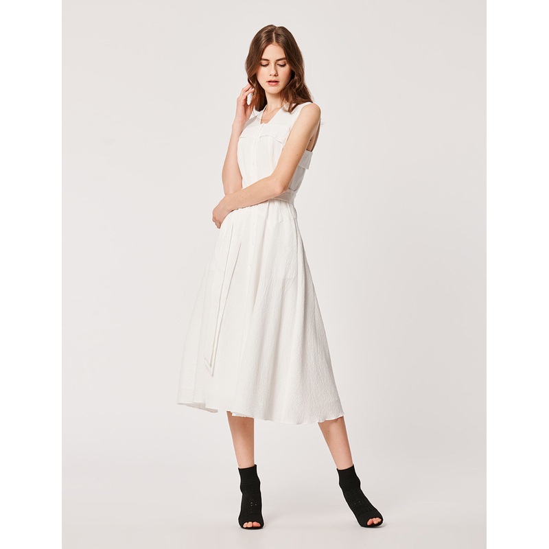 WHITE SLEEVELESS DRESS WITH TIE WAIST