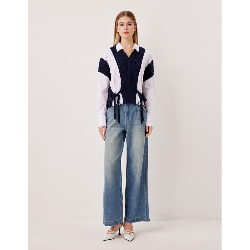 Relaxed Straight Leg Washed Denim Jeans