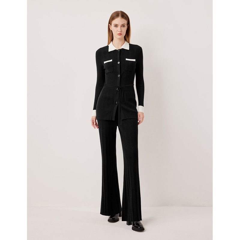 Wide-Leg Straight Wool Knit Trousers